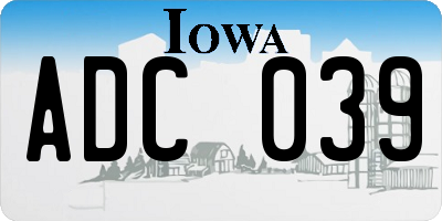 IA license plate ADC039