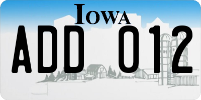 IA license plate ADD012