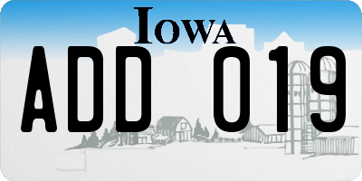 IA license plate ADD019