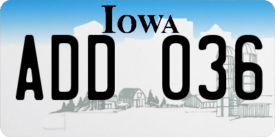 IA license plate ADD036