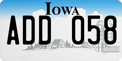 IA license plate ADD058