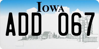 IA license plate ADD067