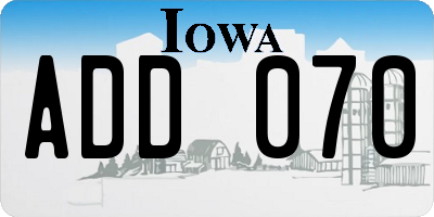 IA license plate ADD070