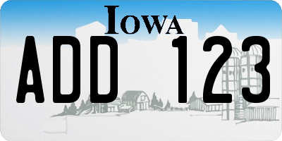 IA license plate ADD123