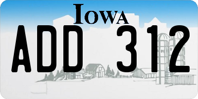 IA license plate ADD312