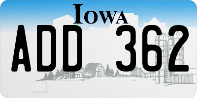 IA license plate ADD362