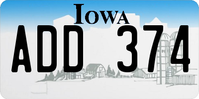 IA license plate ADD374