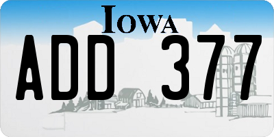 IA license plate ADD377
