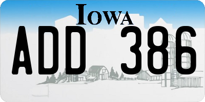 IA license plate ADD386