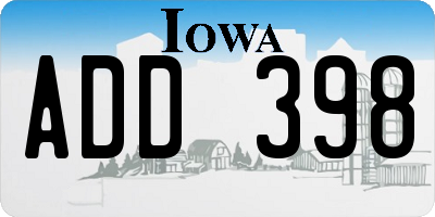 IA license plate ADD398