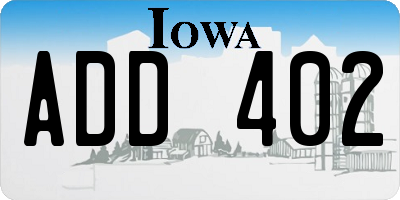 IA license plate ADD402
