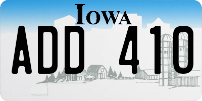 IA license plate ADD410