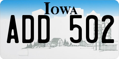 IA license plate ADD502