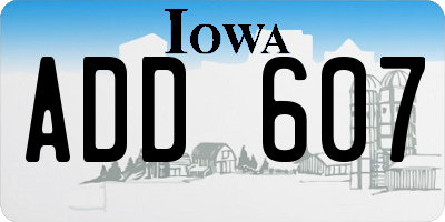 IA license plate ADD607