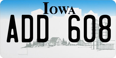 IA license plate ADD608