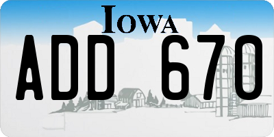 IA license plate ADD670