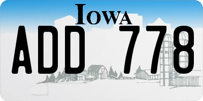 IA license plate ADD778