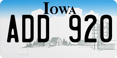 IA license plate ADD920