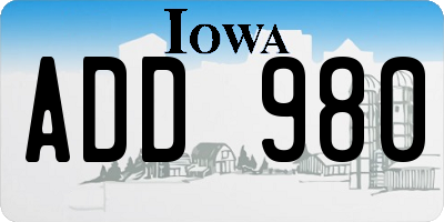 IA license plate ADD980