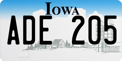 IA license plate ADE205