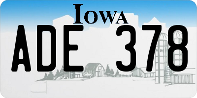 IA license plate ADE378