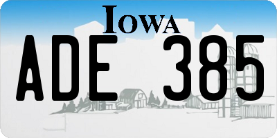 IA license plate ADE385