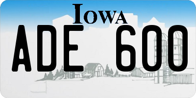IA license plate ADE600