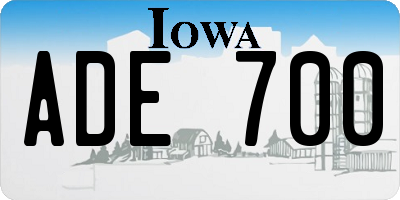 IA license plate ADE700