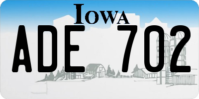 IA license plate ADE702