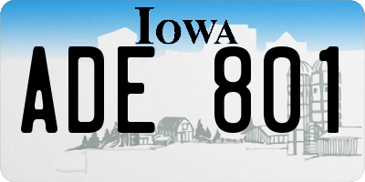 IA license plate ADE801