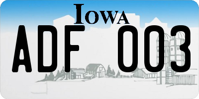 IA license plate ADF003
