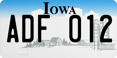 IA license plate ADF012