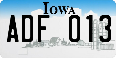 IA license plate ADF013