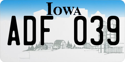 IA license plate ADF039