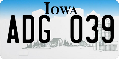 IA license plate ADG039