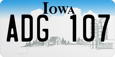 IA license plate ADG107