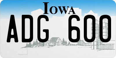IA license plate ADG600
