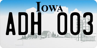 IA license plate ADH003