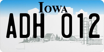 IA license plate ADH012