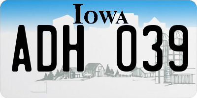 IA license plate ADH039