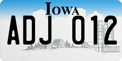 IA license plate ADJ012
