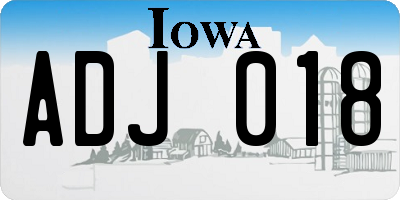 IA license plate ADJ018