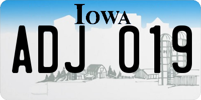 IA license plate ADJ019