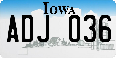 IA license plate ADJ036