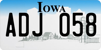 IA license plate ADJ058