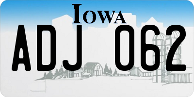 IA license plate ADJ062