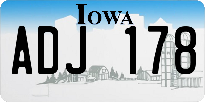IA license plate ADJ178