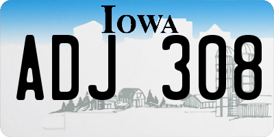 IA license plate ADJ308