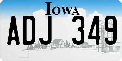 IA license plate ADJ349