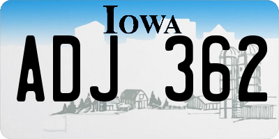 IA license plate ADJ362